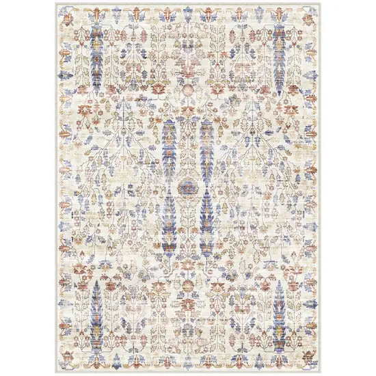 Brown Blue And Beige Floral Medallion Washable Area Rug Photo 4