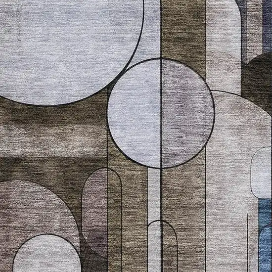 Brown Blue And Beige Geometric Washable Area Rug With UV Protection Photo 2