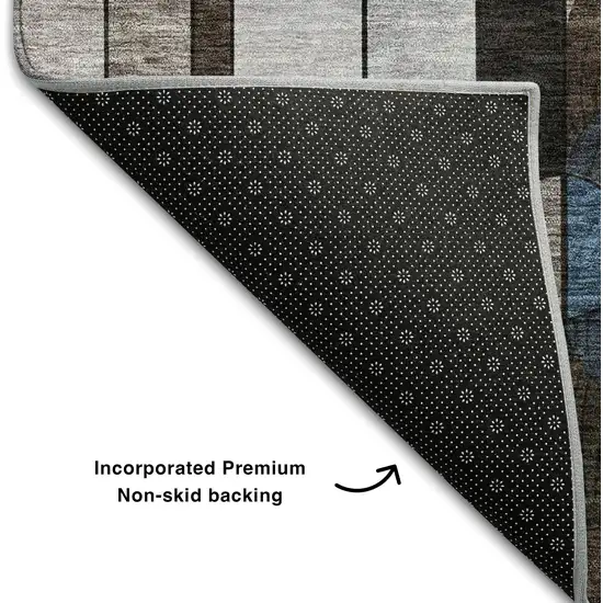 Brown Blue And Beige Geometric Washable Area Rug With UV Protection Photo 6