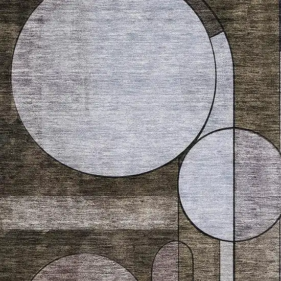 Brown Blue And Beige Geometric Washable Area Rug With UV Protection Photo 2