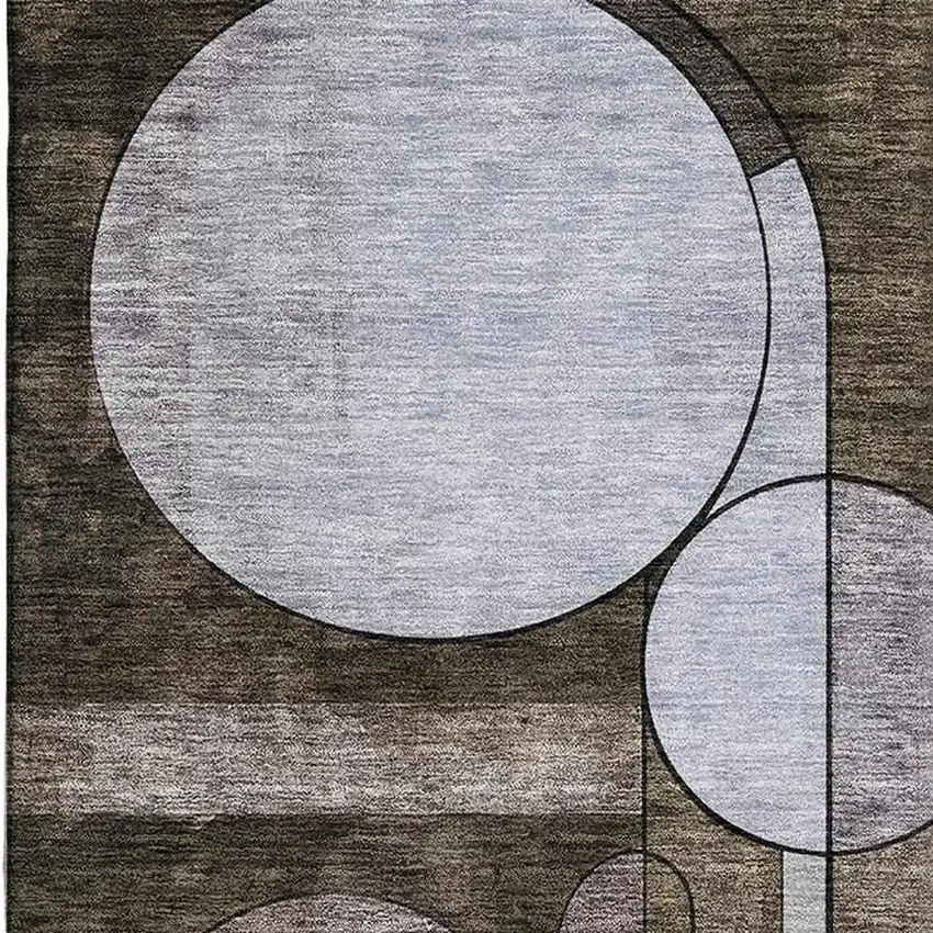 Brown Blue And Beige Geometric Washable Area Rug With UV Protection Photo 2