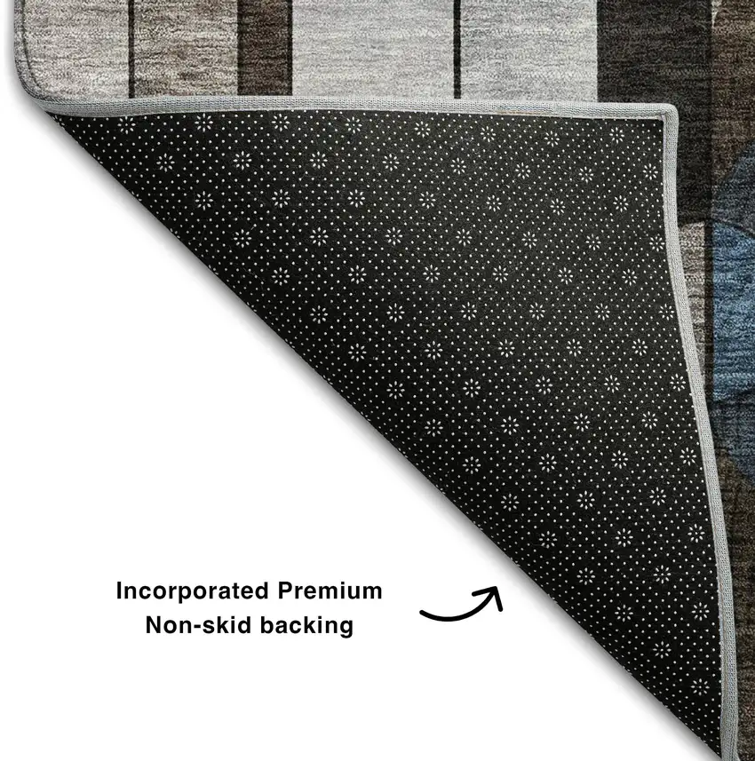 Brown Blue And Beige Geometric Washable Area Rug With UV Protection Photo 6