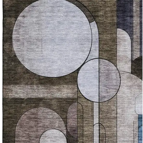 Brown Blue And Beige Geometric Washable Area Rug With UV Protection Photo 2