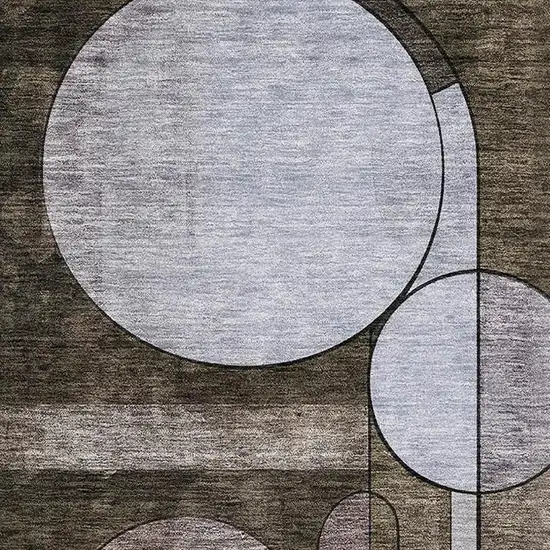 Brown Blue And Beige Geometric Washable Area Rug With UV Protection Photo 2