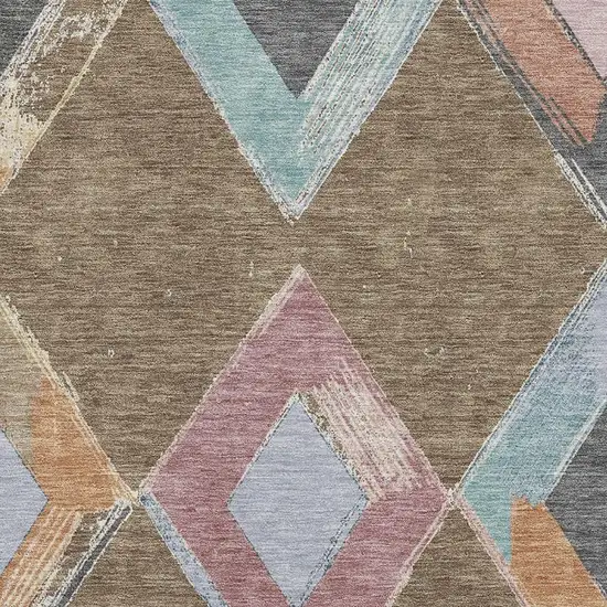 Brown Blue And Beige Geometric Washable Area Rug With UV Protection Photo 3