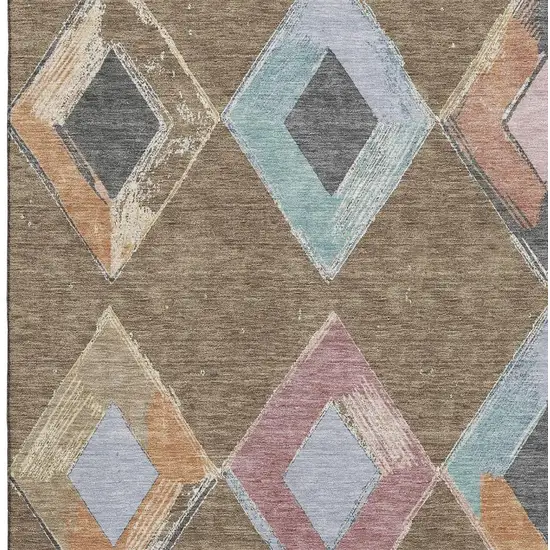Brown Blue And Beige Geometric Washable Area Rug With UV Protection Photo 4