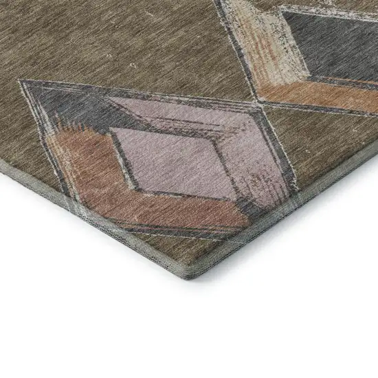 Brown Blue And Beige Geometric Washable Area Rug With UV Protection Photo 8