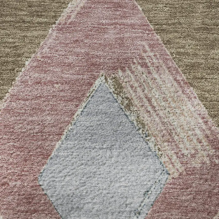 Brown Blue And Beige Geometric Washable Area Rug With UV Protection Photo 8