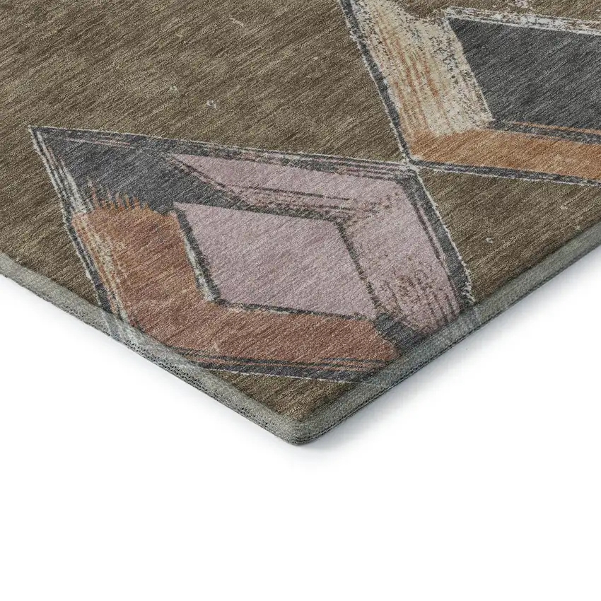 Brown Blue And Beige Geometric Washable Area Rug With UV Protection Photo 8