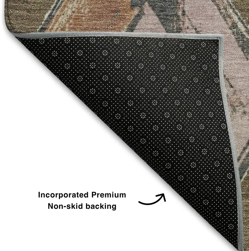 Brown Blue And Beige Geometric Washable Area Rug With UV Protection Photo 7
