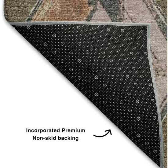 Brown Blue And Beige Geometric Washable Area Rug With UV Protection Photo 7