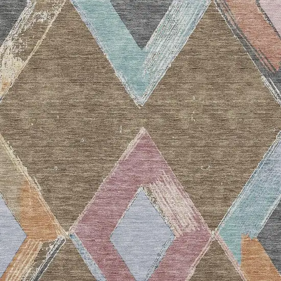 Brown Blue And Beige Geometric Washable Area Rug With UV Protection Photo 3