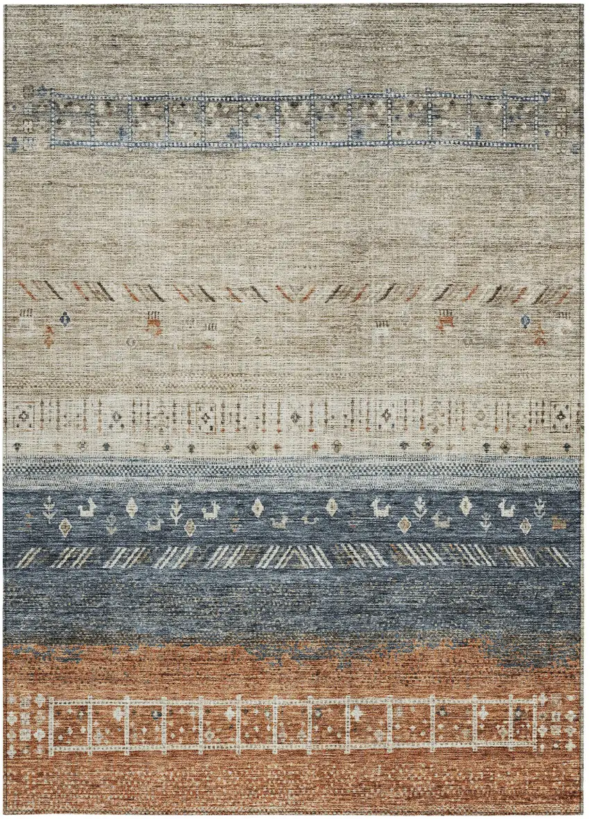 Brown Blue And Beige Southwestern Washable Indoor Outdoor Area Rug Photo 7