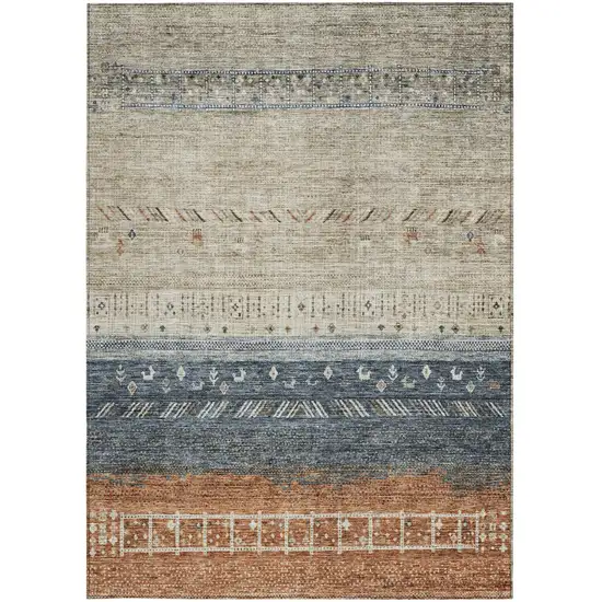 Brown Blue And Beige Southwestern Washable Indoor Outdoor Area Rug Photo 7