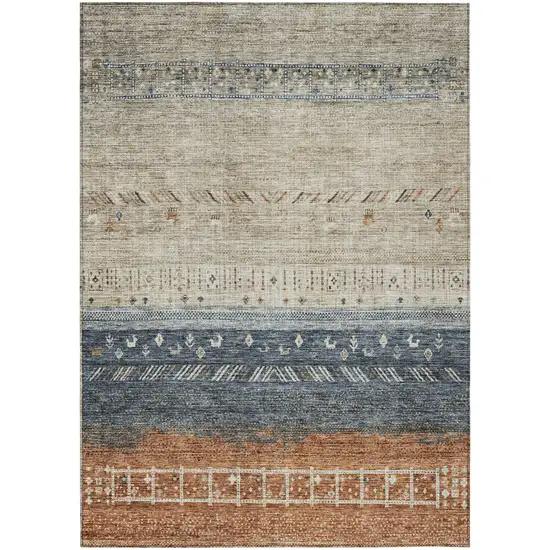 Brown Blue And Beige Southwestern Washable Indoor Outdoor Area Rug Photo 2