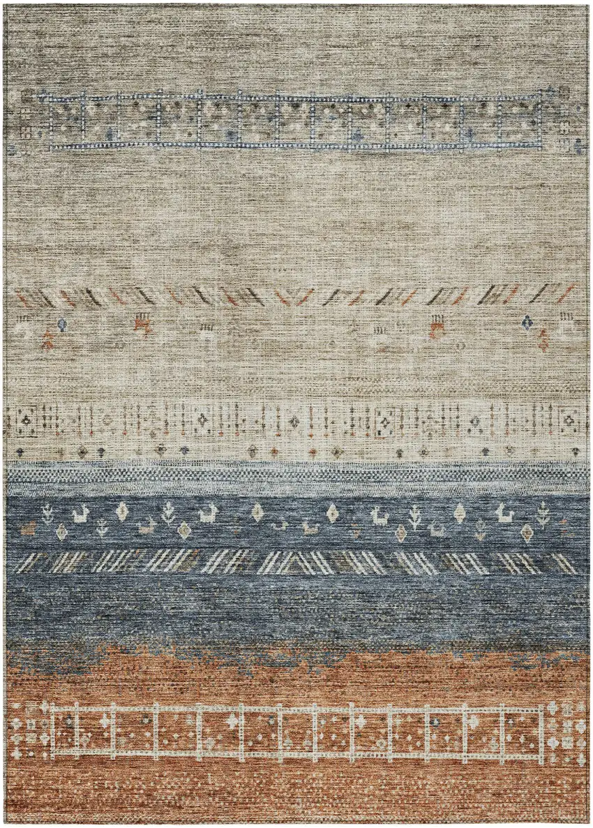 Brown Blue And Beige Southwestern Washable Indoor Outdoor Area Rug Photo 2