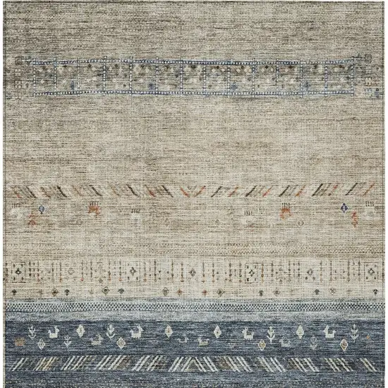 Brown Blue And Beige Southwestern Washable Indoor Outdoor Area Rug Photo 7