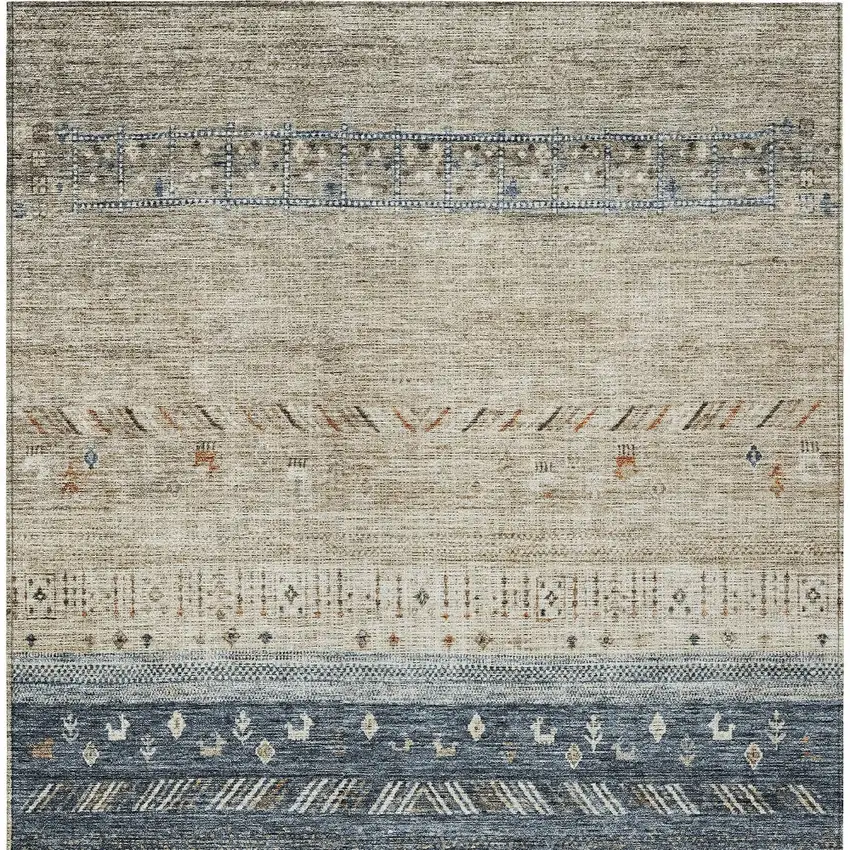 Brown Blue And Beige Southwestern Washable Indoor Outdoor Area Rug Photo 7