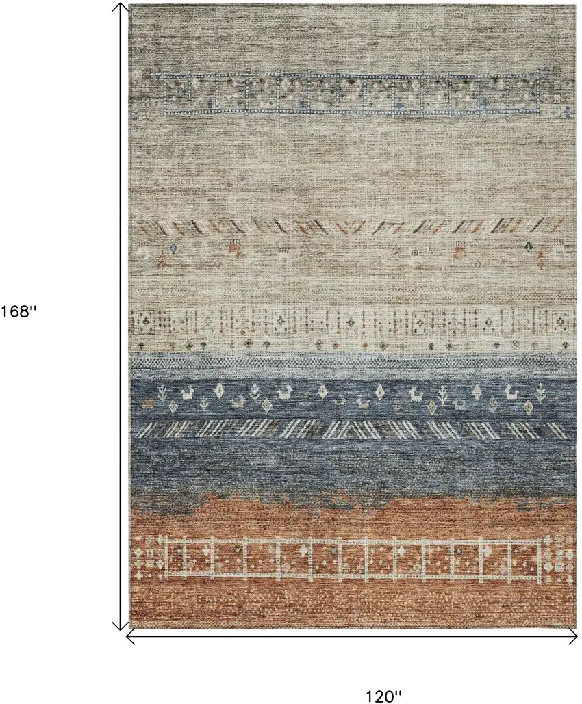 Brown Blue And Beige Southwestern Washable Indoor Outdoor Area Rug Photo 8