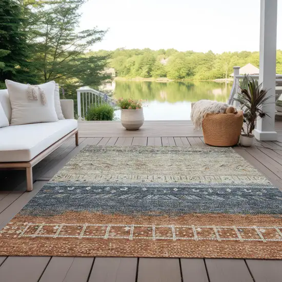 Brown Blue And Beige Southwestern Washable Indoor Outdoor Area Rug Photo 8