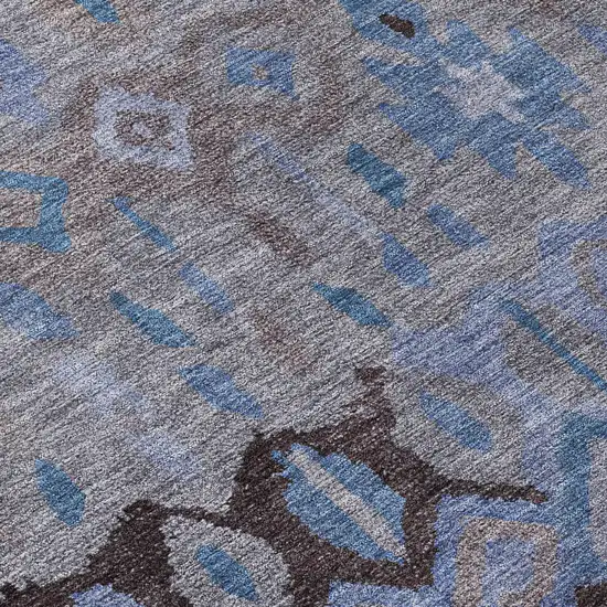 Brown Blue And Charcoal Geometric Washable Indoor Outdoor Area Rug Photo 7