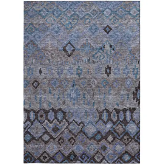 Brown Blue And Charcoal Geometric Washable Indoor Outdoor Area Rug Photo 4