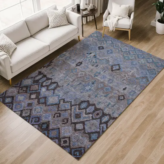 Brown Blue And Charcoal Geometric Washable Indoor Outdoor Area Rug Photo 9