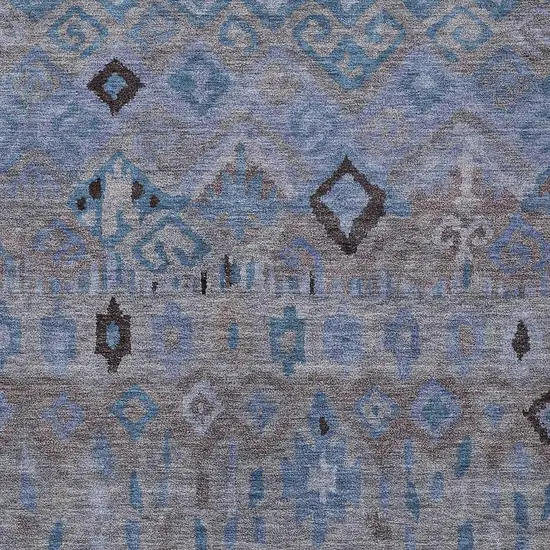 Brown Blue And Charcoal Geometric Washable Indoor Outdoor Area Rug Photo 7