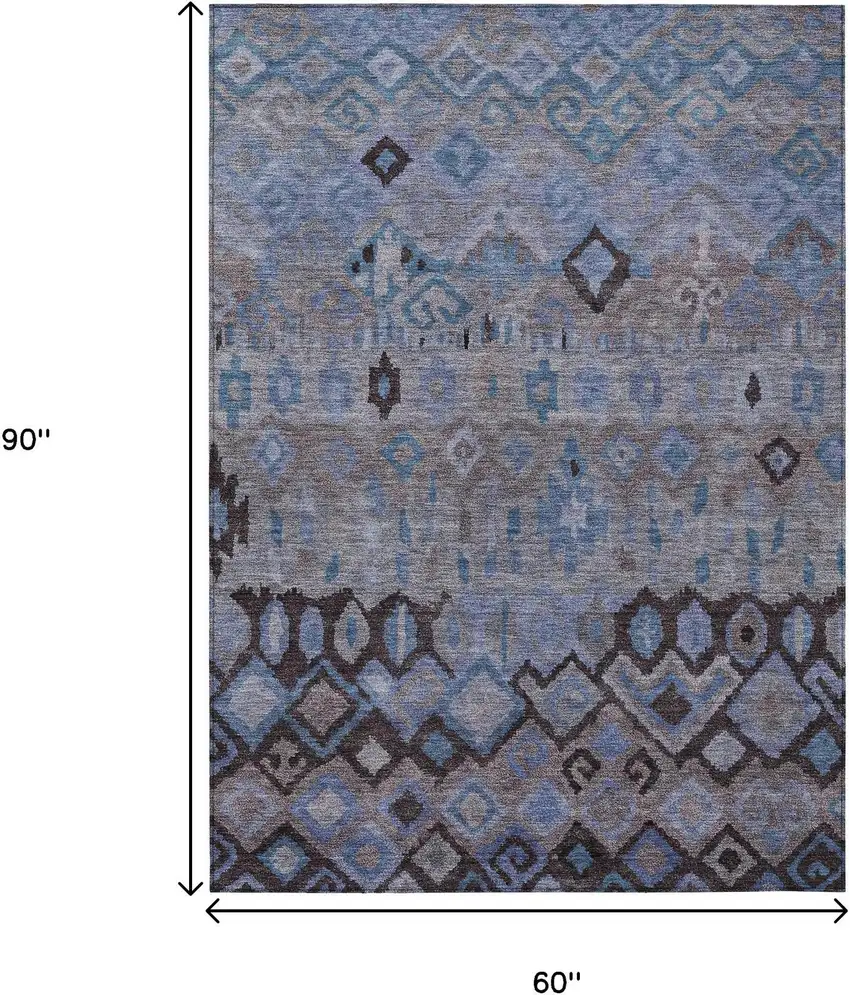 Brown Blue And Charcoal Geometric Washable Indoor Outdoor Area Rug Photo 3