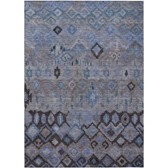Brown Blue And Charcoal Geometric Washable Indoor Outdoor Area Rug Photo 2