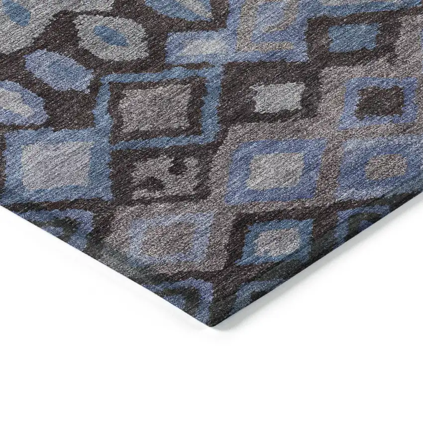 Brown Blue And Charcoal Geometric Washable Indoor Outdoor Area Rug Photo 5