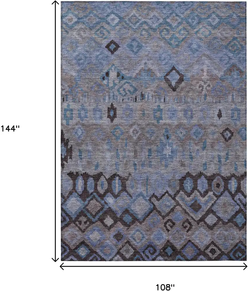 Brown Blue And Charcoal Geometric Washable Indoor Outdoor Area Rug Photo 3