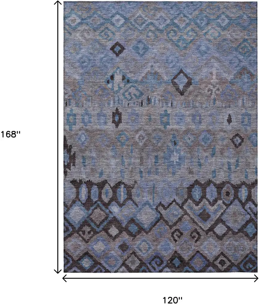 Brown Blue And Charcoal Geometric Washable Indoor Outdoor Area Rug Photo 3