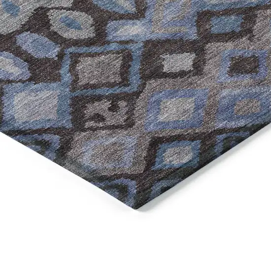 Brown Blue And Charcoal Geometric Washable Indoor Outdoor Area Rug Photo 5