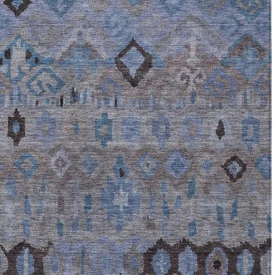 Brown Blue And Charcoal Geometric Washable Indoor Outdoor Area Rug Photo 7