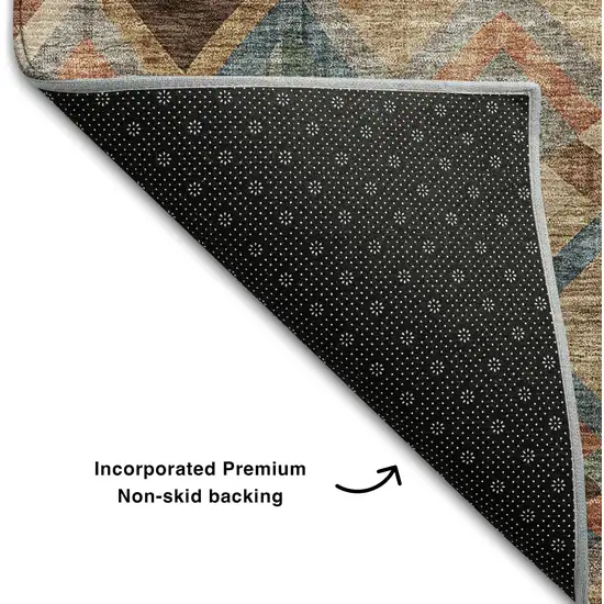 Brown Blue And Coral Geometric Washable Area Rug With UV Protection Photo 5