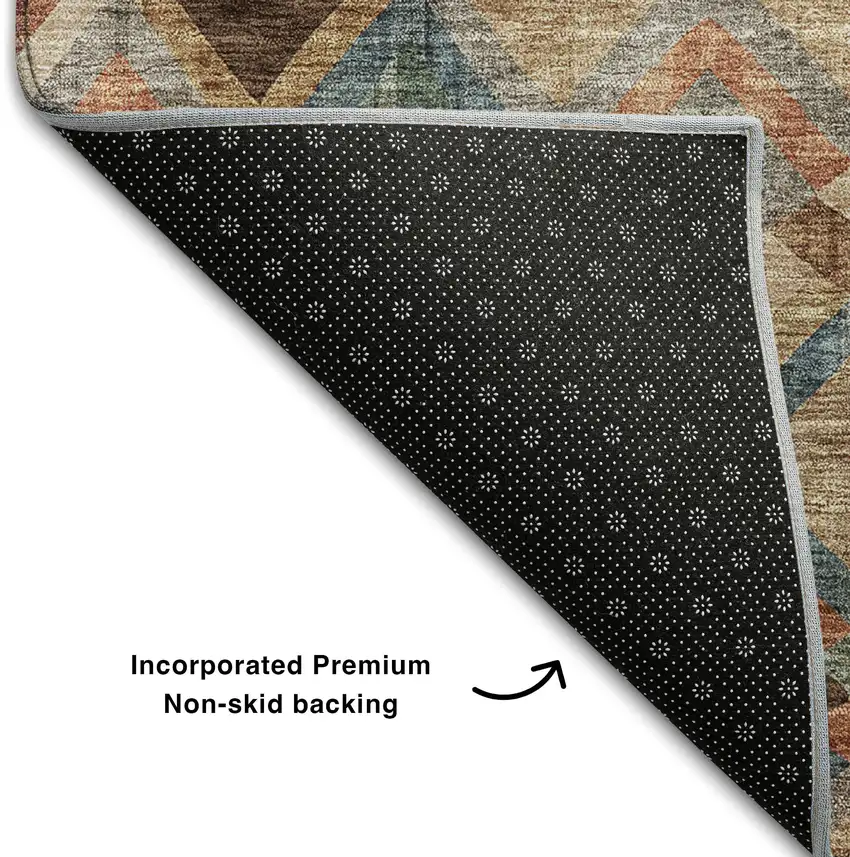 Brown Blue And Coral Geometric Washable Area Rug With UV Protection Photo 5