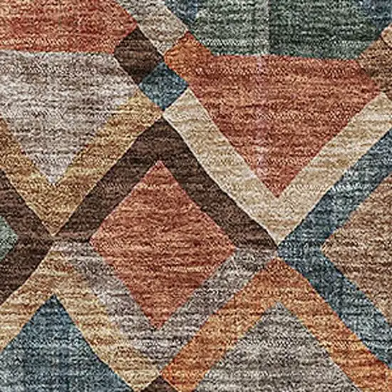 Brown Blue And Coral Geometric Washable Area Rug With UV Protection Photo 2