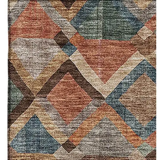 Brown Blue And Coral Geometric Washable Area Rug With UV Protection Photo 2