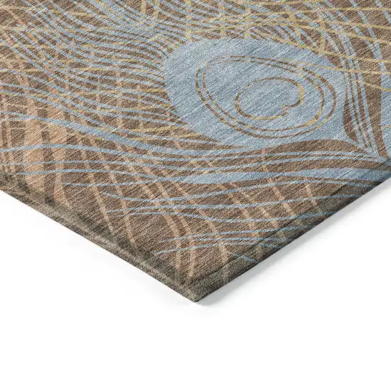 Brown Blue And Gold Floral Washable Indoor Outdoor Area Rug Photo 5