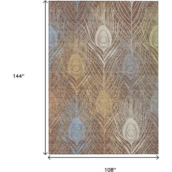 Brown Blue And Gold Floral Washable Indoor Outdoor Area Rug Photo 3