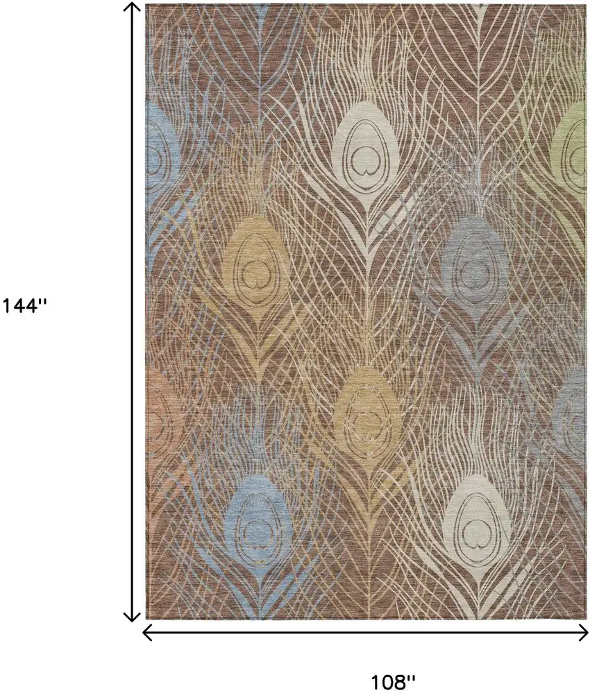 Brown Blue And Gold Floral Washable Indoor Outdoor Area Rug Photo 3