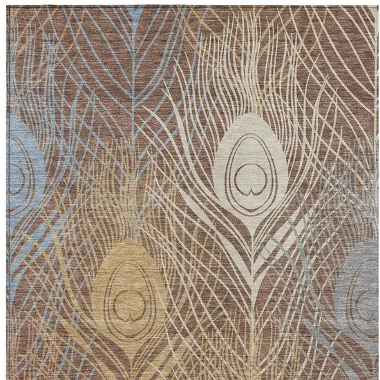 Brown Blue And Gold Floral Washable Indoor Outdoor Area Rug Photo 5