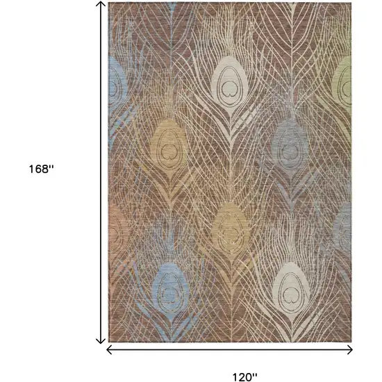 Brown Blue And Gold Floral Washable Indoor Outdoor Area Rug Photo 3