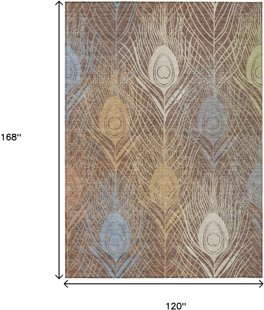 Brown Blue And Gold Floral Washable Indoor Outdoor Area Rug Photo 3