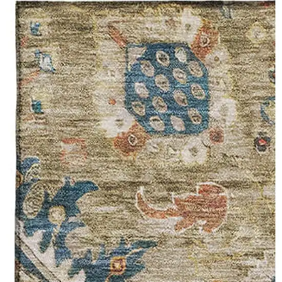 Brown Blue And Gold Oriental Washable Area Rug With UV Protection Photo 3