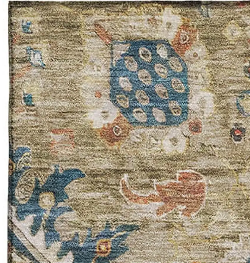 Brown Blue And Gold Oriental Washable Area Rug With UV Protection Photo 3