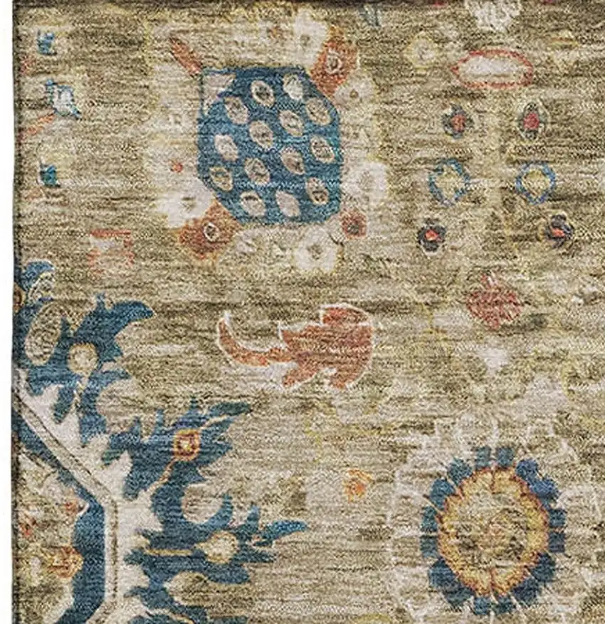Brown Blue And Gold Oriental Washable Area Rug With UV Protection Photo 4