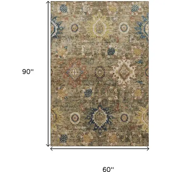 Brown Blue And Gold Oriental Washable Area Rug With UV Protection Photo 9