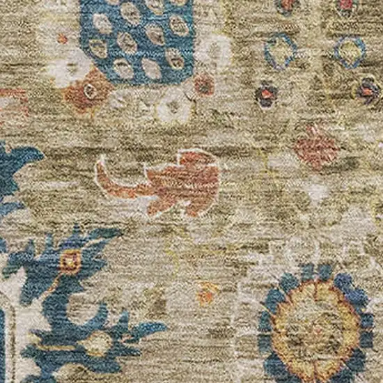 Brown Blue And Gold Oriental Washable Area Rug With UV Protection Photo 3